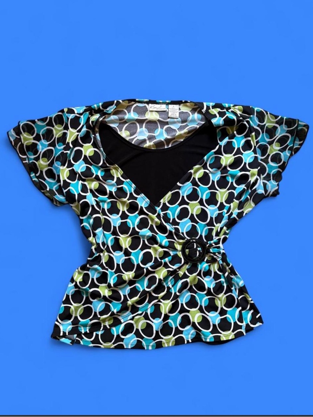 2000s Y2K Office Siren Geometric Circle Print Babydoll Top